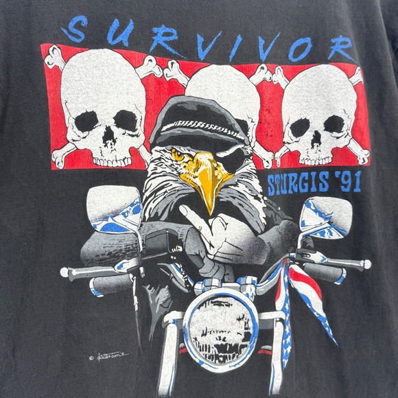 Vintage 1991 Sturgis Biker T-Shirt Hanes Beefy-T Eagle Skulls Single Stitch XL - Picture 2 of 10